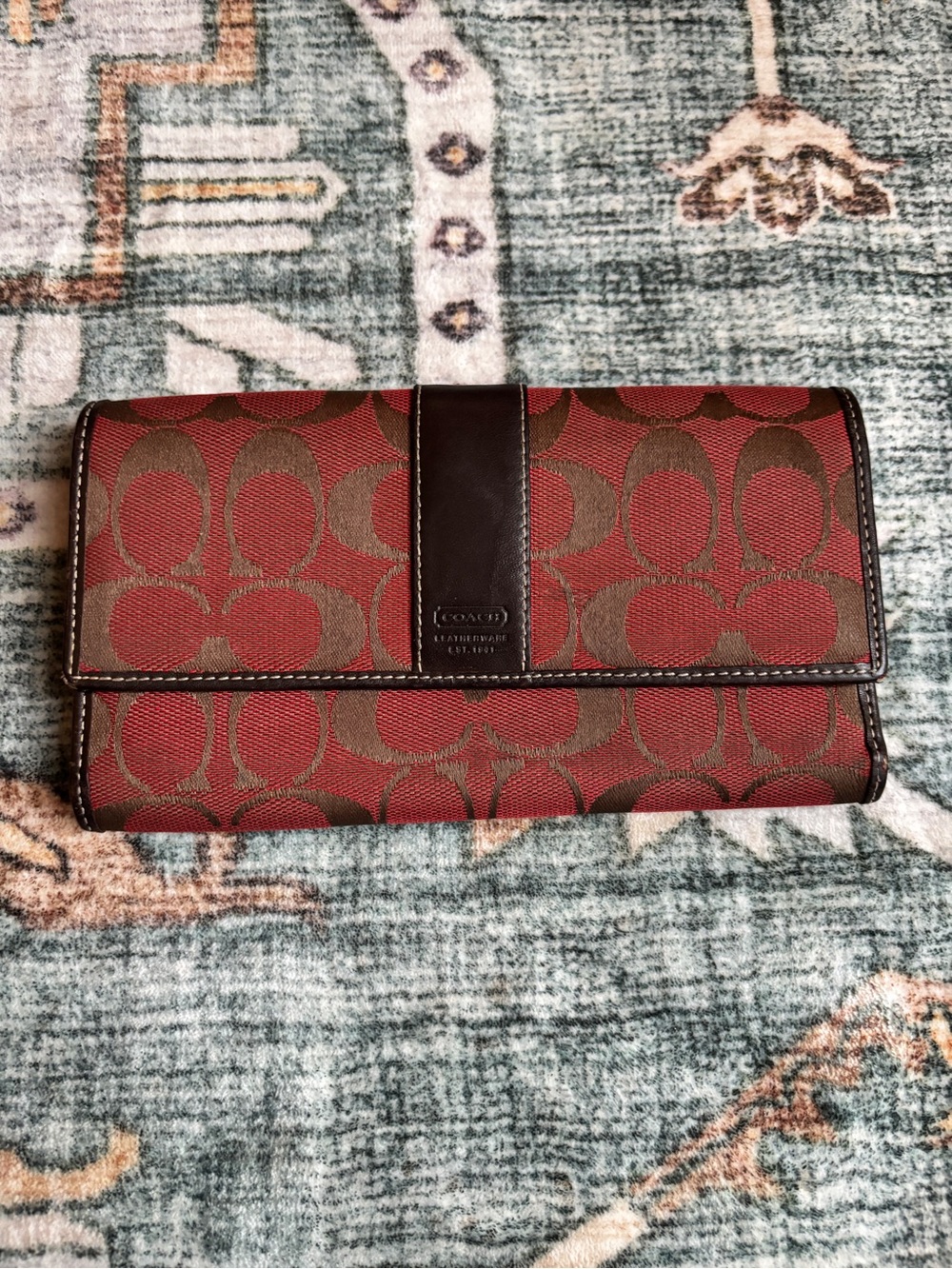 Coach Red and Brown Signature Canvas envelope Wallet